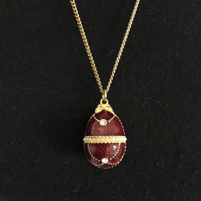 Vintage gold, brown enameled Faberge egg pendant necklace