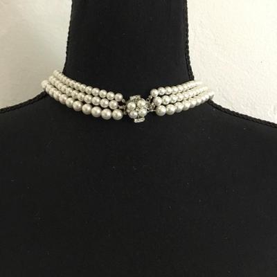 Beautiful Faux pearl three strand beaded necklace