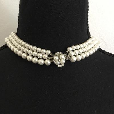 Beautiful Faux pearl three strand beaded necklace