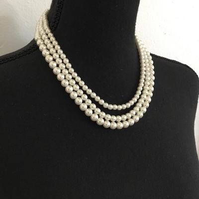 Beautiful Faux pearl three strand beaded necklace
