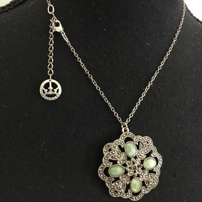 Crown Trifari Green Faux moonstone and marcasite Medallion