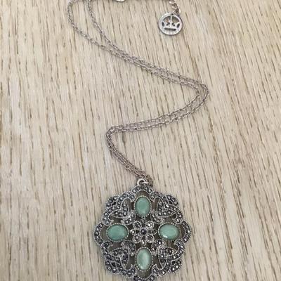 Crown Trifari Green Faux moonstone and marcasite Medallion