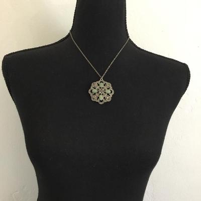 Crown Trifari Green Faux moonstone and marcasite Medallion