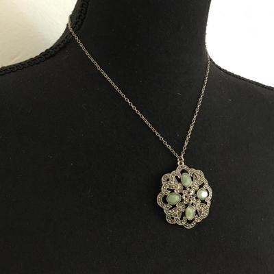 Crown Trifari Green Faux moonstone and marcasite Medallion