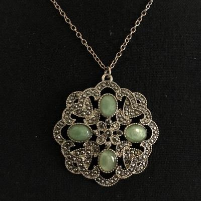 Crown Trifari Green Faux moonstone and marcasite Medallion