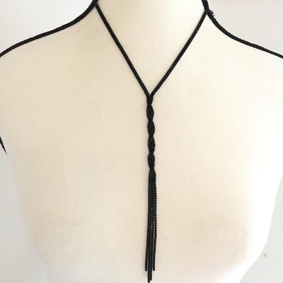 sparkly Black, rhinestone & chain nodded tassel, necklace