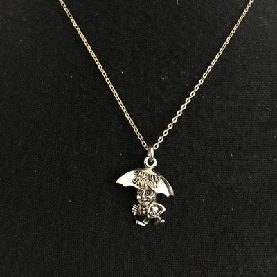 Vintage, vintage collectible, credit union, umbrella man charm necklace