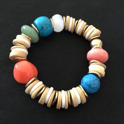 Super cute, multicolored glass and stone beaded stretch bracelet