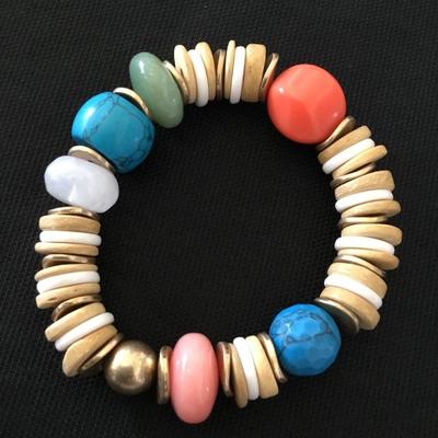 Super cute, multicolored glass and stone beaded stretch bracelet