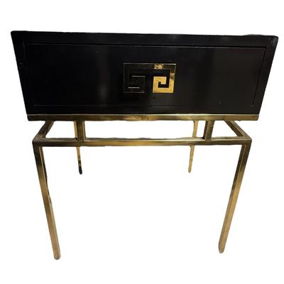 Black and Gold Accent End Table with Pullout Drawer