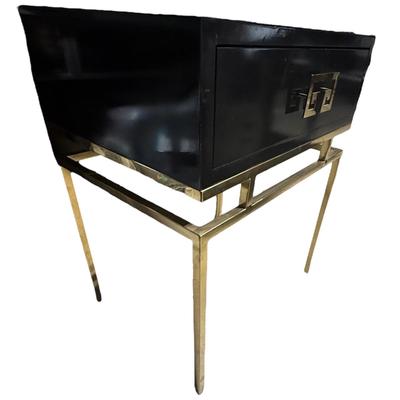 Black and Gold Accent End Table with Pullout Drawer