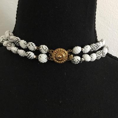 Vintage white mike glass beaded double strand necklace