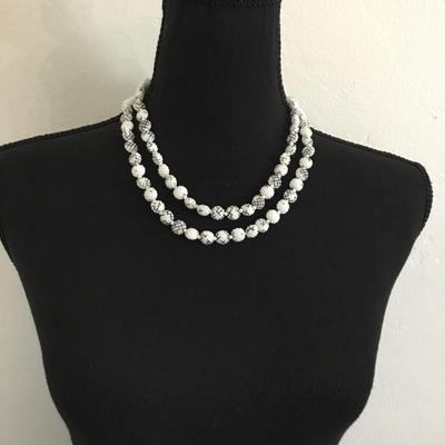 Vintage white mike glass beaded double strand necklace