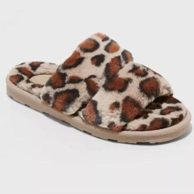 Size 10 Stars Above (Target) Leopard Royal Brown Slide Slipper • Cushion Footbed Indoor Outdoor Sole