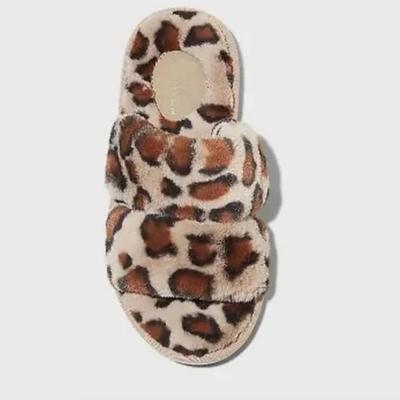 Size 10 Stars Above (Target) Leopard Royal Brown Slide Slipper • Cushion Footbed Indoor Outdoor Sole