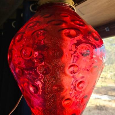 Vintage MCM Ruby Red hanging swag light