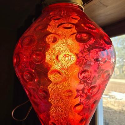 Vintage MCM Ruby Red hanging swag light