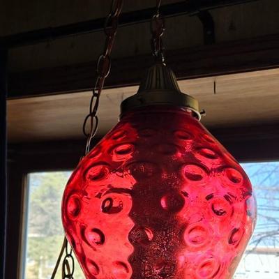 Vintage MCM Ruby Red hanging swag light