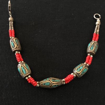 Vintage turquoise, inlaid beaded bracelet