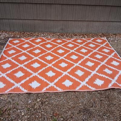 Orange diamonds designed reversible outdoor area rug 84" x 60"