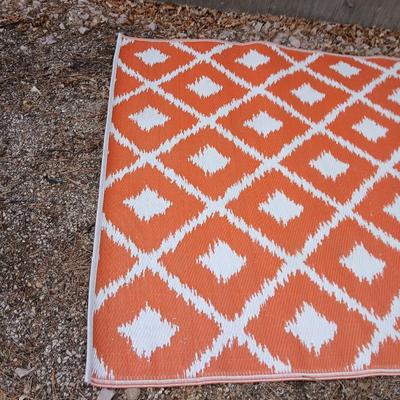 Orange diamonds designed reversible outdoor area rug 84" x 60"
