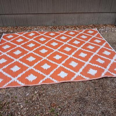 Orange diamonds designed reversible outdoor area rug 84" x 60"