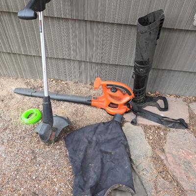 Black & Decker Electric yard tools - weed eater / trimmer with string and a blower with attachments and bag