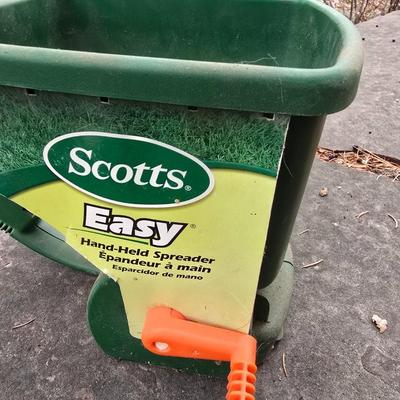Garden tools - Scott's handheld spreader -Aluminum Garden shovel -Hand fork and Fiskars Pruners and weed tool
