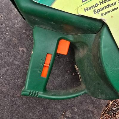 Garden tools - Scott's handheld spreader -Aluminum Garden shovel -Hand fork and Fiskars Pruners and weed tool