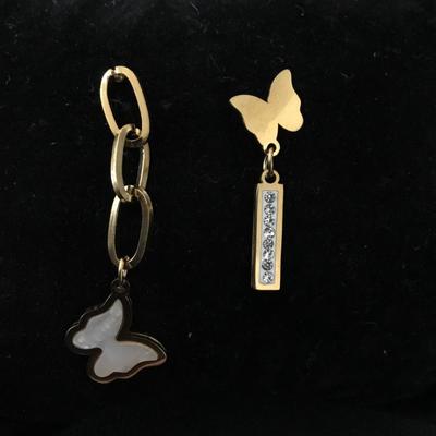 Cute stainless steel gold, toned butterfly earrings