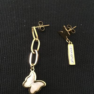 Cute stainless steel gold, toned butterfly earrings