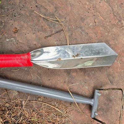 Gardening tools - hand leaf paddle rakes - Stainless digging trowel - Hand scuffle hoe and a yellow jacket trap with bait