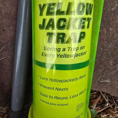 Gardening tools - hand leaf paddle rakes - Stainless digging trowel - Hand scuffle hoe and a yellow jacket trap with bait