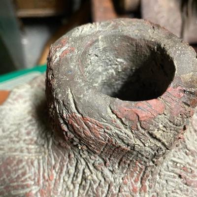 Woman with hat and earrings sculpture, Heavy metal Bronze?