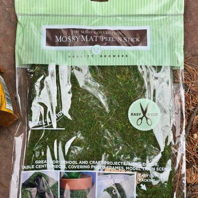 Garden pot with stand - partial bag of rose food - crafting moss - and a unopened bag of Odla hydroponic clay beads