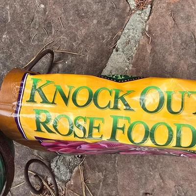 Garden pot with stand - partial bag of rose food - crafting moss - and a unopened bag of Odla hydroponic clay beads
