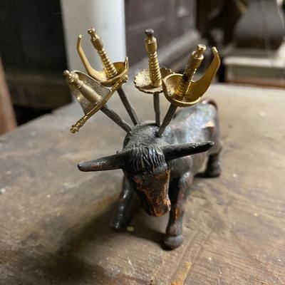 VINTAGE SPANISH TOLEDO SWORD COCKTAIL PICKS stuck in BULL