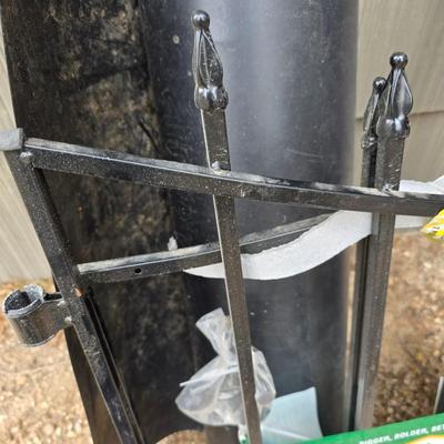 Brand new Vigoro Empire and Westrbrook Garden gate a roll of mesh barrier and a black plastic with handle