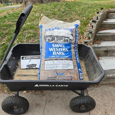 Nice Gorilla Cart Model # GCG-4 with an unopened bag of small western bark