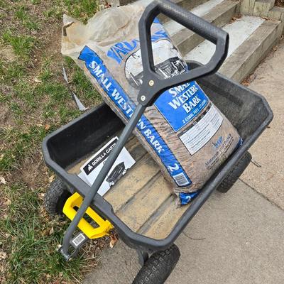 Nice Gorilla Cart Model # GCG-4 with an unopened bag of small western bark
