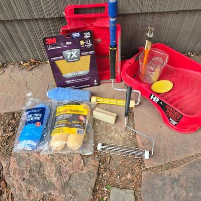 Painting supplies - rollers - brushes - trays - telescoping handle - and more