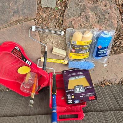 Painting supplies - rollers - brushes - trays - telescoping handle - and more