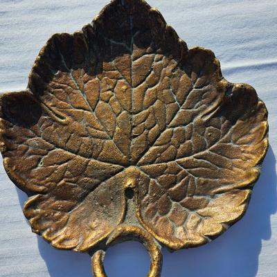 Antique Bronze Maple Leaf Dish With Loop