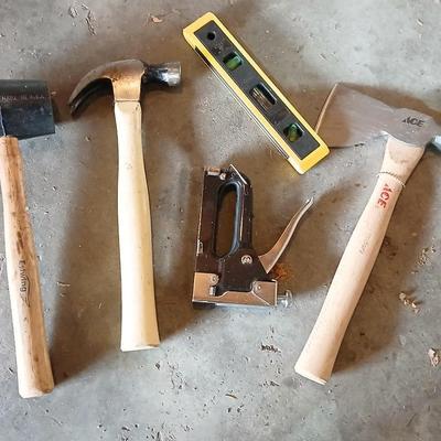 Tools - Ewing rubber mallet - Claw hammer - level - Ace Hatchet - industrial stapler