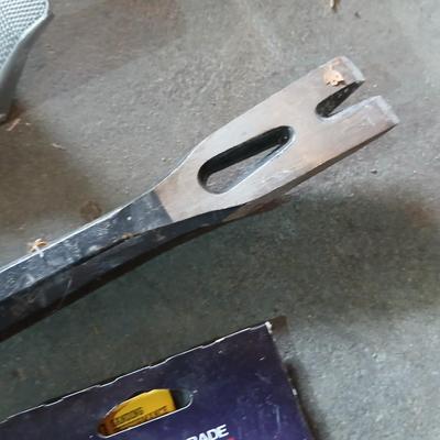Tools - Hacksaw -hand sander with paper - Central Forge 10" 2-way Rasp plane - Roughneck 17" offset ripping chisel