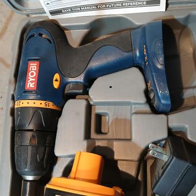 Ryobi cordless drill-driver with case - 2 batteries - charger- Instructions and some accessories 12 volt