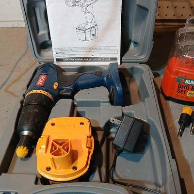 Ryobi cordless drill-driver with case - 2 batteries - charger- Instructions and some accessories 12 volt