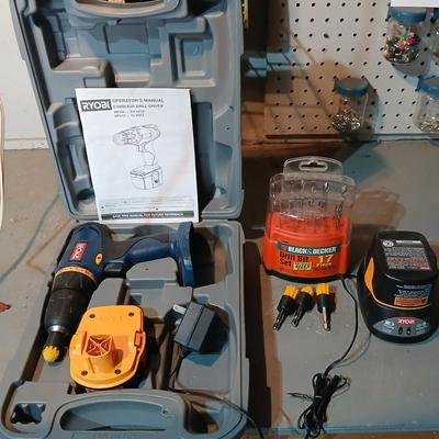 Ryobi cordless drill-driver with case - 2 batteries - charger- Instructions and some accessories 12 volt