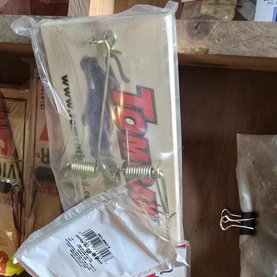 Assortment of home hardware - new caster wheels - screws - nails - Large rat traps - new in the bag hardware