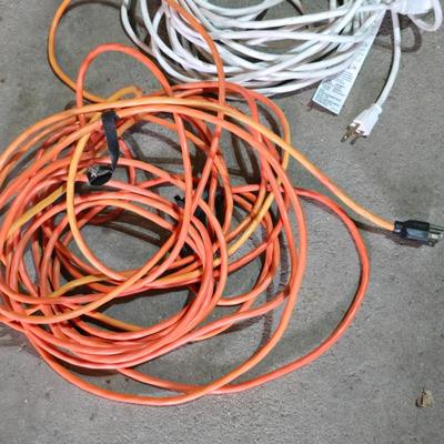 Two extension cords, a handing light and a few bungee cords